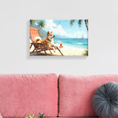 Amerikaanse Akita strandvibes Canvas Afdruk (Insitu (Woonkamer))