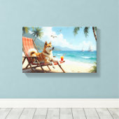 Amerikaanse Akita strandvibes Canvas Afdruk (Insitu (Houten vloer))