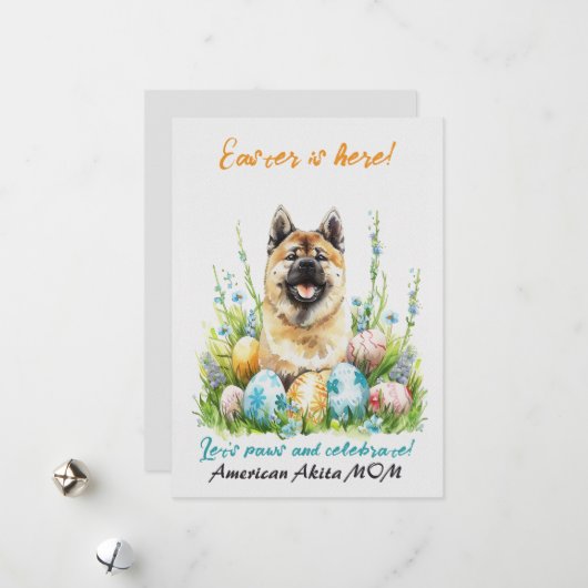 Amerikaanse akita Waterverf paashond mam vader Feestdagenkaart (Voorkant / Achterkant in situ)