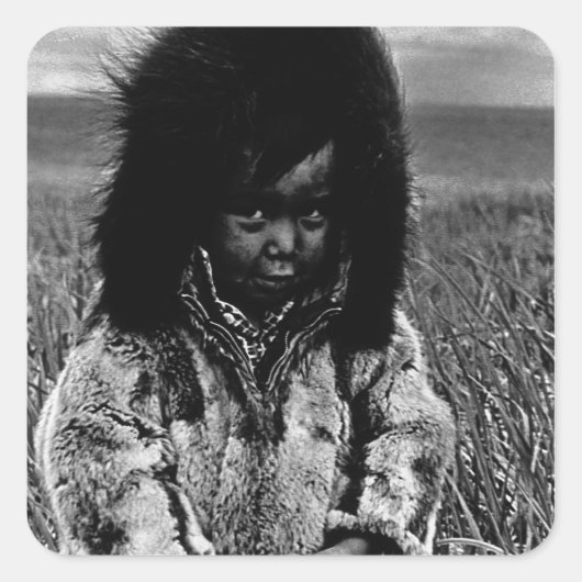  Amerikaanse Alaska eskimo boy 1970 Vierkante Sticker (Voorkant)