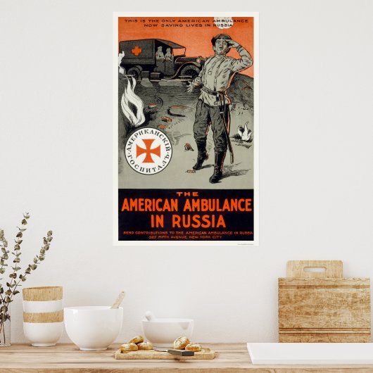 Amerikaanse ambulance in Rusland Poster (Keuken)