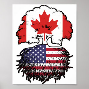 Amerikaanse Amerikaanse Canadese vlag voor boomsta Poster