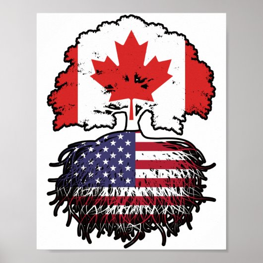 Amerikaanse Amerikaanse Canadese vlag voor boomsta Poster (Voorkant)
