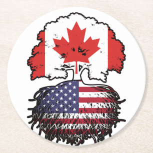 Amerikaanse Amerikaanse Canadese vlag voor boomsta Ronde Kartonnen Onderzetter