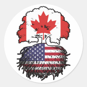 Amerikaanse Amerikaanse Canadese vlag voor boomsta Ronde Sticker