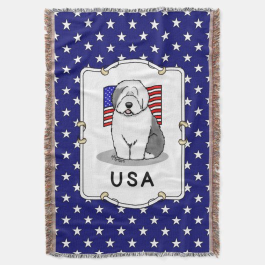 Amerikaanse Amerikaanse vlag Oude Engelse Sheepdog Deken (Voorkant Verticaal)