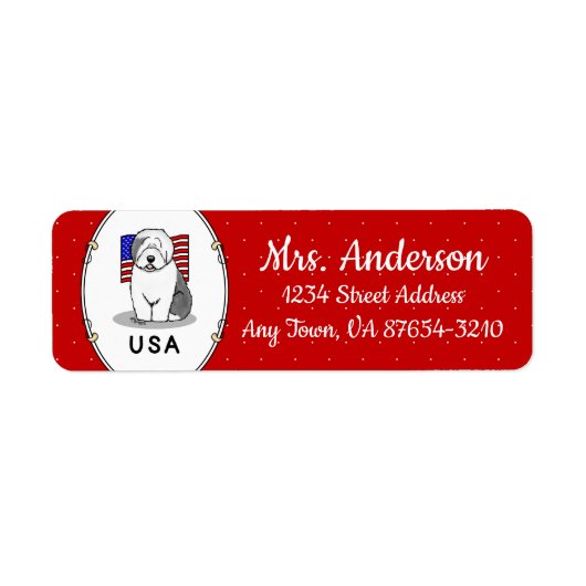 Amerikaanse Amerikaanse vlag Oude Engelse Sheepdog Etiket (Voorkant)