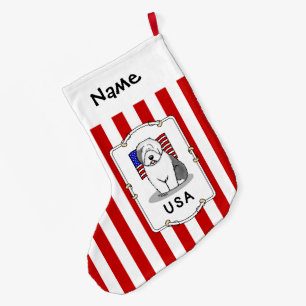 Amerikaanse Amerikaanse vlag Oude Engelse Sheepdog Grote Kerstsok