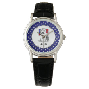 Amerikaanse Amerikaanse vlag Oude Engelse Sheepdog Horloge