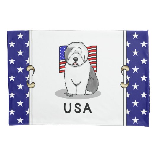 Amerikaanse Amerikaanse vlag Oude Engelse Sheepdog Kussensloop (Voorkant-Links)