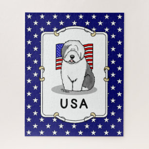 Amerikaanse Amerikaanse vlag Oude Engelse Sheepdog Legpuzzel