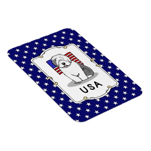 Amerikaanse Amerikaanse vlag Oude Engelse Sheepdog Magneet (Rechterzijde)
