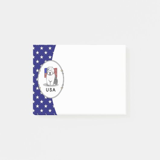 Amerikaanse Amerikaanse vlag Oude Engelse Sheepdog Post-it® Notes (Voorkant)