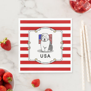 Amerikaanse Amerikaanse vlag Oude Engelse Sheepdog Servet