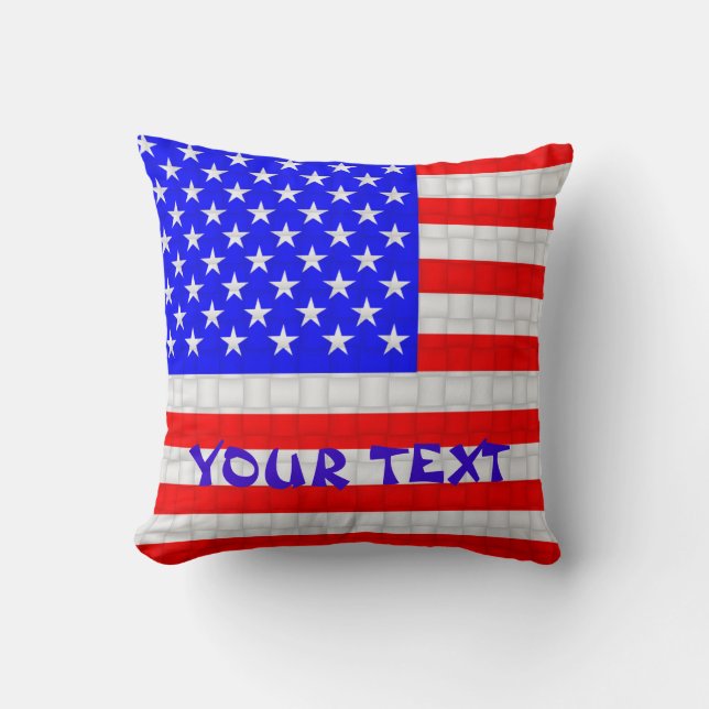Amerikaanse Amerikaanse vlag: Voeg tekst toe Kussen (Voorkant)