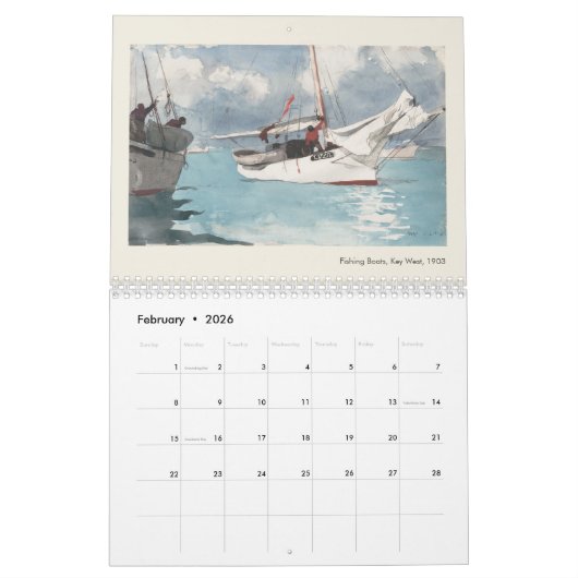 Amerikaanse Art Winslow Homer Waterverf schilderij Kalender (Feb 2026)