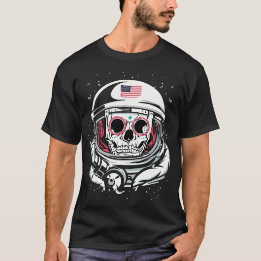 Amerikaanse astronaut helm schedel dag van de dode t-shirt (Voorkant)