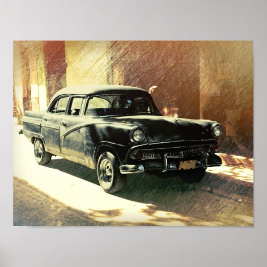 Amerikaanse auto in Havana, poster voor kunst in C (Voorkant)