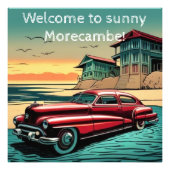  Amerikaanse auto strand. Bewerkbare tekst Foto Afdruk (Voorkant)