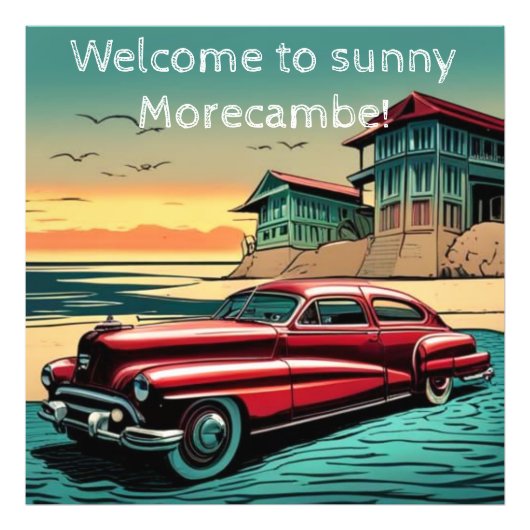  Amerikaanse auto strand. Bewerkbare tekst Foto Afdruk (Voorkant)