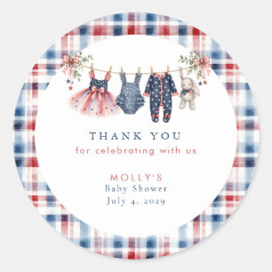 Amerikaanse baby-patriottische waslijn baby shower ronde sticker