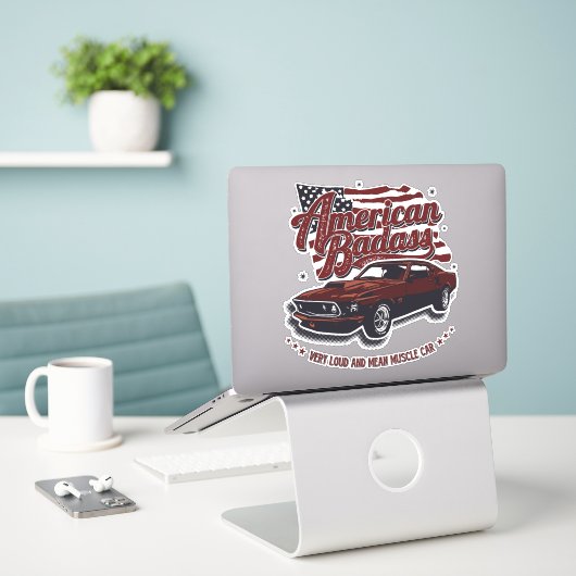 Amerikaanse Badass Zeer Harde Gemene Spierauto Sticker (Laptop op bureau)