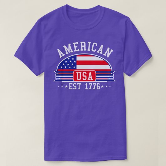 AMERIKAANSE BADGE BLAUW T-SHIRT (Design voorkant)