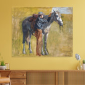 Amerikaanse Badlands: Old West Cowboy met paard Canvas Afdruk (Insitu (Woonkamer))
