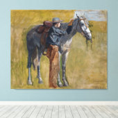 Amerikaanse Badlands: Old West Cowboy met paard Canvas Afdruk (Insitu (Houten vloer))