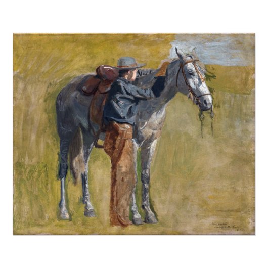 Amerikaanse Badlands: Old West Cowboy met paard Foto Afdruk (Voorkant)