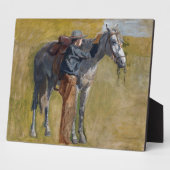 Amerikaanse Badlands: Old West Cowboy met paard Fotoplaat (Zijkant)