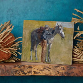 Amerikaanse Badlands: Old West Cowboy met paard Fotoplaat