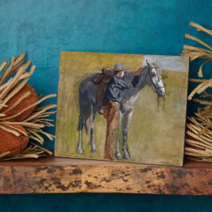 Amerikaanse Badlands: Old West Cowboy met paard Fotoplaat