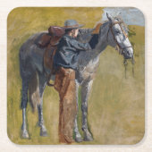 Amerikaanse Badlands: Old West Cowboy met paard Kartonnen Onderzetters (Voorkant)