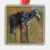 Amerikaanse Badlands: Old West Cowboy met paard Metalen Ornament (Voorkant)