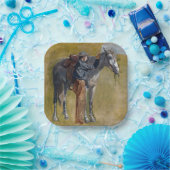 Amerikaanse Badlands: Old West Cowboy met paard Papieren Bordje (Feest)