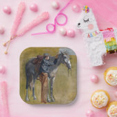 Amerikaanse Badlands: Old West Cowboy met paard Papieren Bordje (Feest)