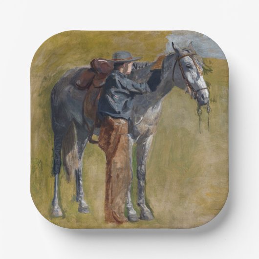 Amerikaanse Badlands: Old West Cowboy met paard Papieren Bordje (Voorkant)