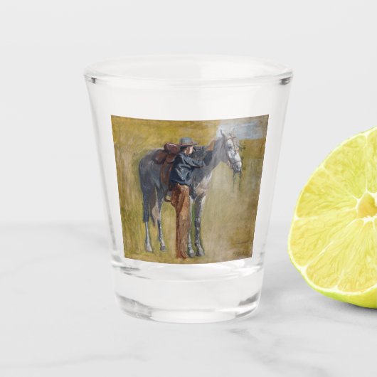 Amerikaanse Badlands: Old West Cowboy met paard Shot Glas (Voorkant)