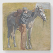 Amerikaanse Badlands: Old West Cowboy met paard Stenen Onderzetter (Voorkant)