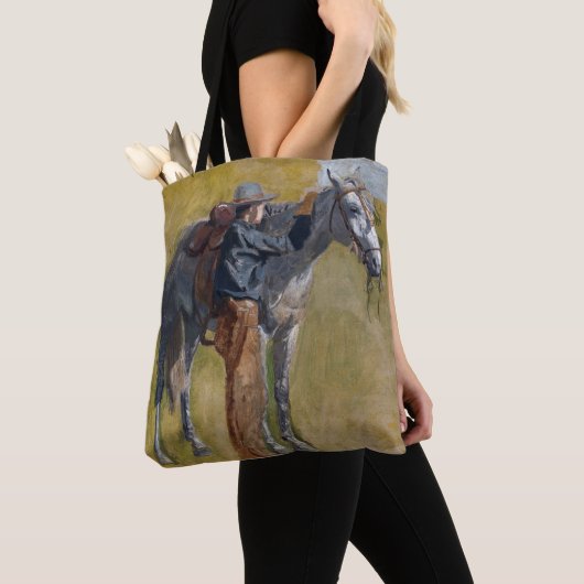 Amerikaanse Badlands: Old West Cowboy met paard Tote Bag (Dichtbij)