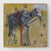 Amerikaanse Badlands: Old West Cowboy met paard Vierkante Klok (Voorkant)