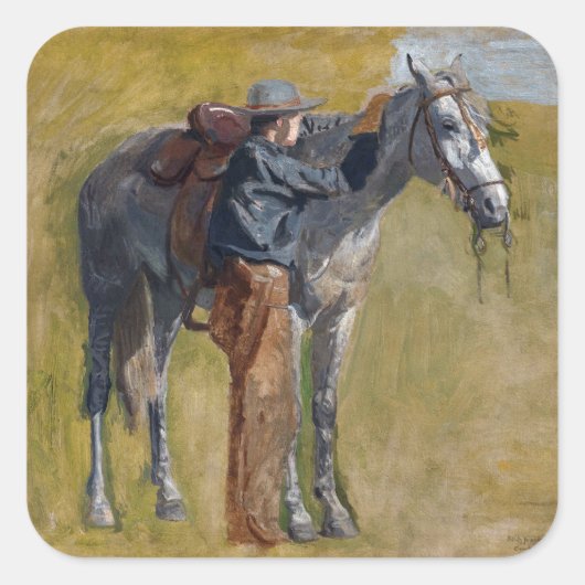 Amerikaanse Badlands: Old West Cowboy met paard Vierkante Sticker (Voorkant)