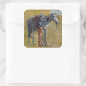 Amerikaanse Badlands: Old West Cowboy met paard Vierkante Sticker (Tas)