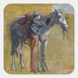 Amerikaanse Badlands: Old West Cowboy met paard Vierkante Sticker