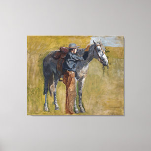 Amerikaanse Badlands: Oude West Cowboy met Paard Canvas Afdruk