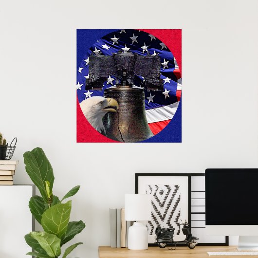 Amerikaanse Bald Eagle, Bell and Flag Poster (Thuiskantoor)