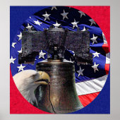 Amerikaanse Bald Eagle, Bell and Flag Poster (Voorkant)