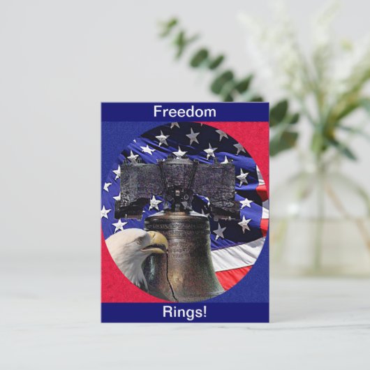 Amerikaanse Bald Eagle, Bell en Flag Briefkaart (Staand voorkant)