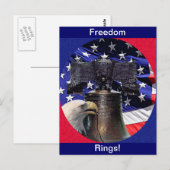 Amerikaanse Bald Eagle, Bell en Flag Briefkaart (Voorkant / Achterkant)